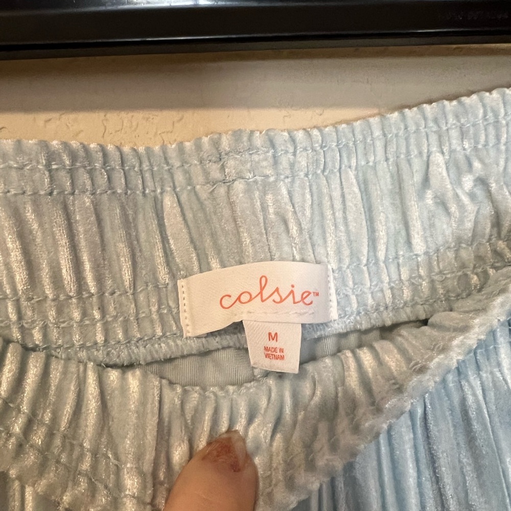 Colsie Light Blue Velour Ribbed Pants - Picture 5 of 6